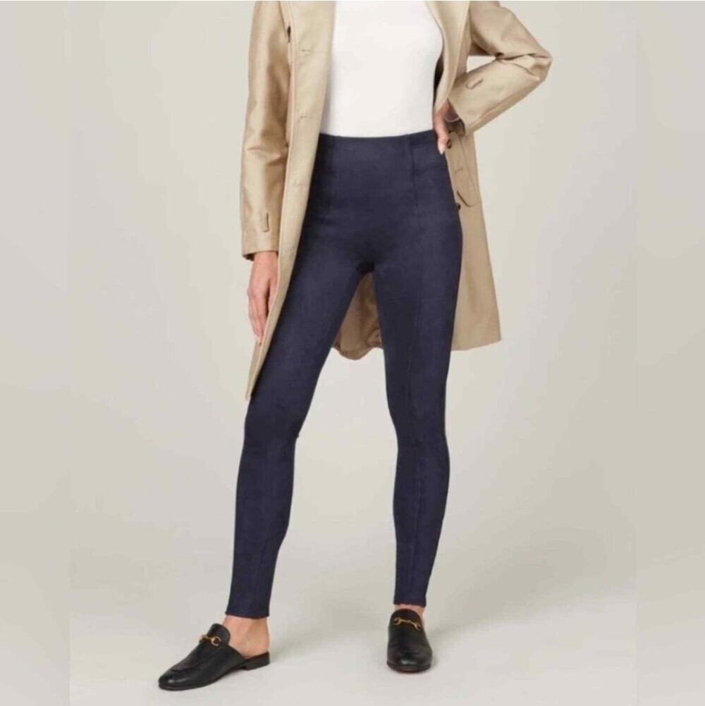 Spanx Faux Suede Navy Legging Pull On Pant Blue XL Shapewear Pant High Rise Boho